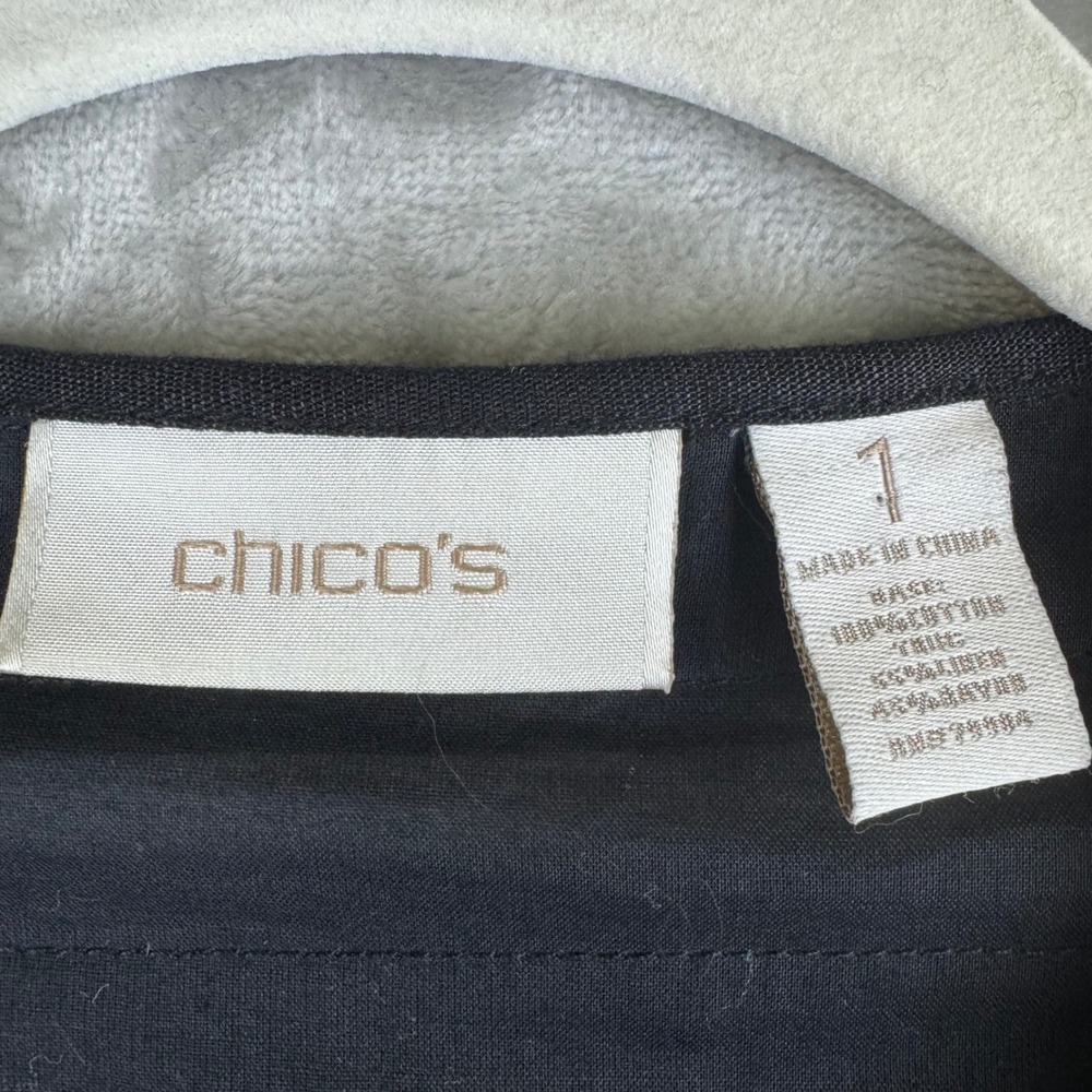 Chicos Open Front Jacket Women's L (sz 1) Black w/ Semi Sheer‎ Stripes (1391) - Picture 2 of 11